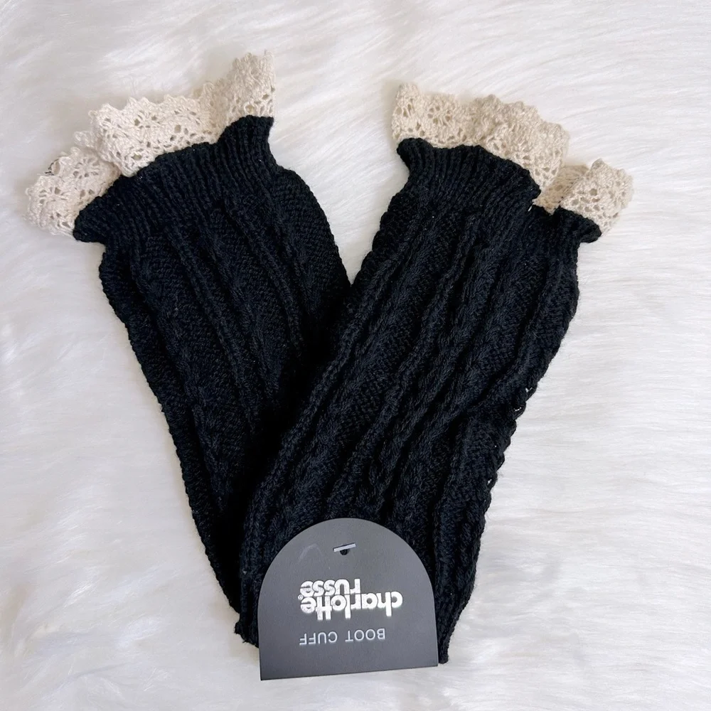 NWT Charlotte Russe Crochet Knit Boot Cuffs Toppers Black with Ivory OS